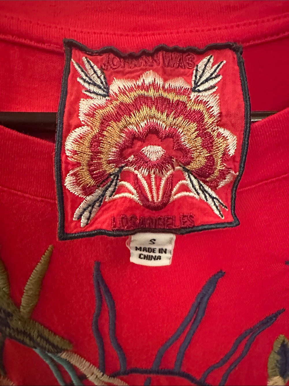 Johnny Was Red Embroidered Floral Short Sleeve Tee - Picture 3 of 3